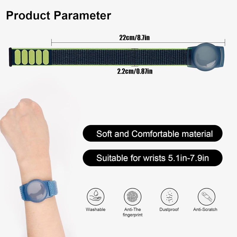 FNCOLL 2 Pack Kids Wristband for AirTag, Nylon Watch Band GPS Tracker Holder Protective Case Compatible with Apple Air Tag, Adjustable Anti-lost Bracelet for Toddler Baby Children Elders - Image 3
